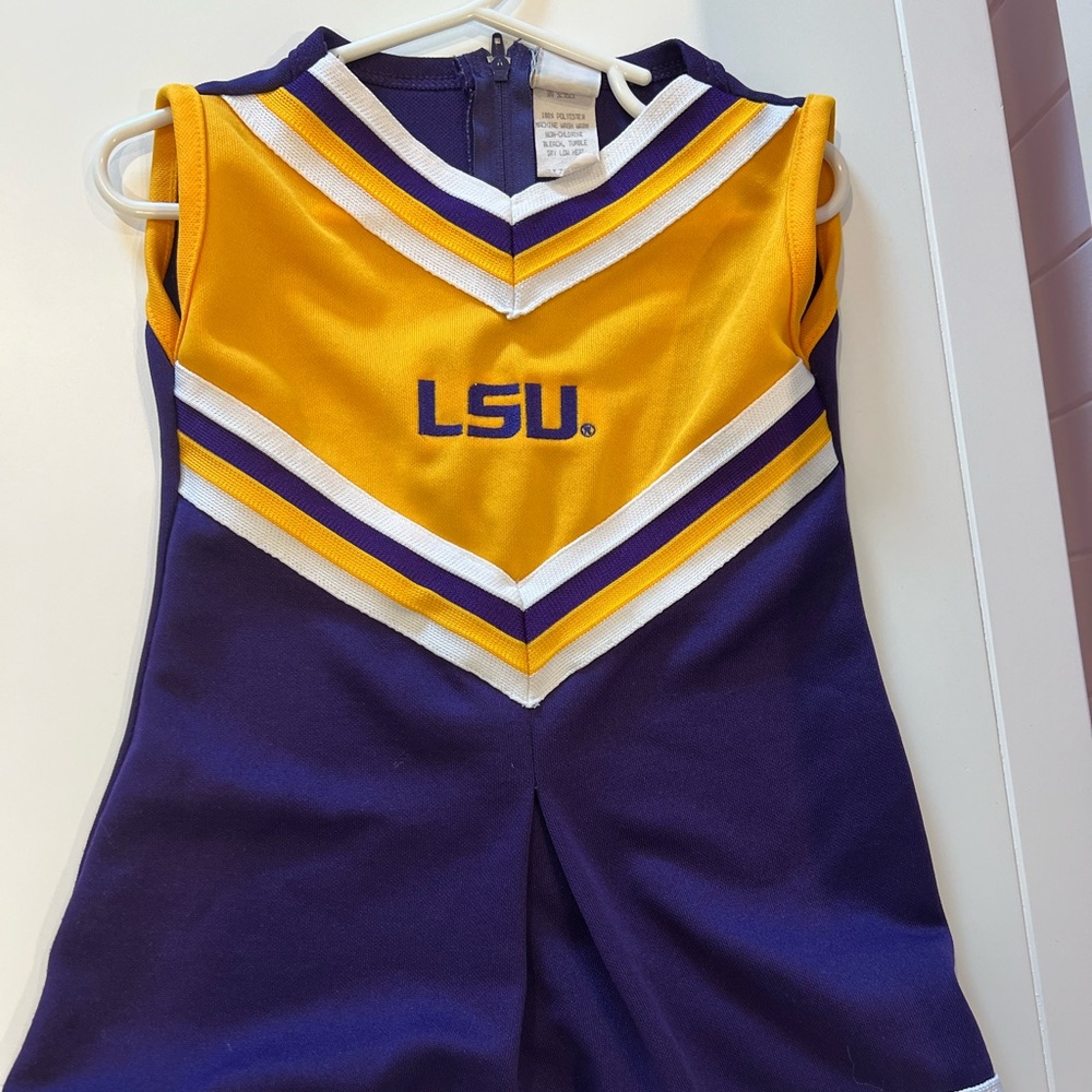 Purple and gold lsu cheerleader uniform